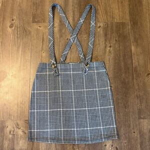 Hollister Pinafore Jumper Skirt Women Large Black White Houndstooth Plaid Mini